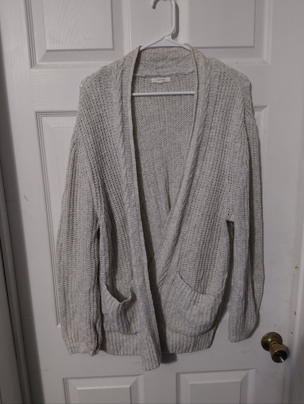 Maurices Light Gray Open-Front Knit Cardigan with Pockets